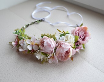 Blush Pfingstrose Blumenkrone Hochzeit Blumenkrone Pfingstrose Braut haarschmuck Braut blumen accessoires Blumen Mädchen Krone Blush rosa Blumenkrone