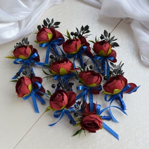 Burgundy red Navy Boutonniere Wine Blue Buttonhole Groom boutonniere Wedding groomsmen boutonnieres for men