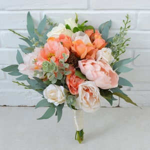 Orange Bouquet Rust Ivory Silk flowers wedding bouquet Faux Beige bouquet Boho bridal accessories