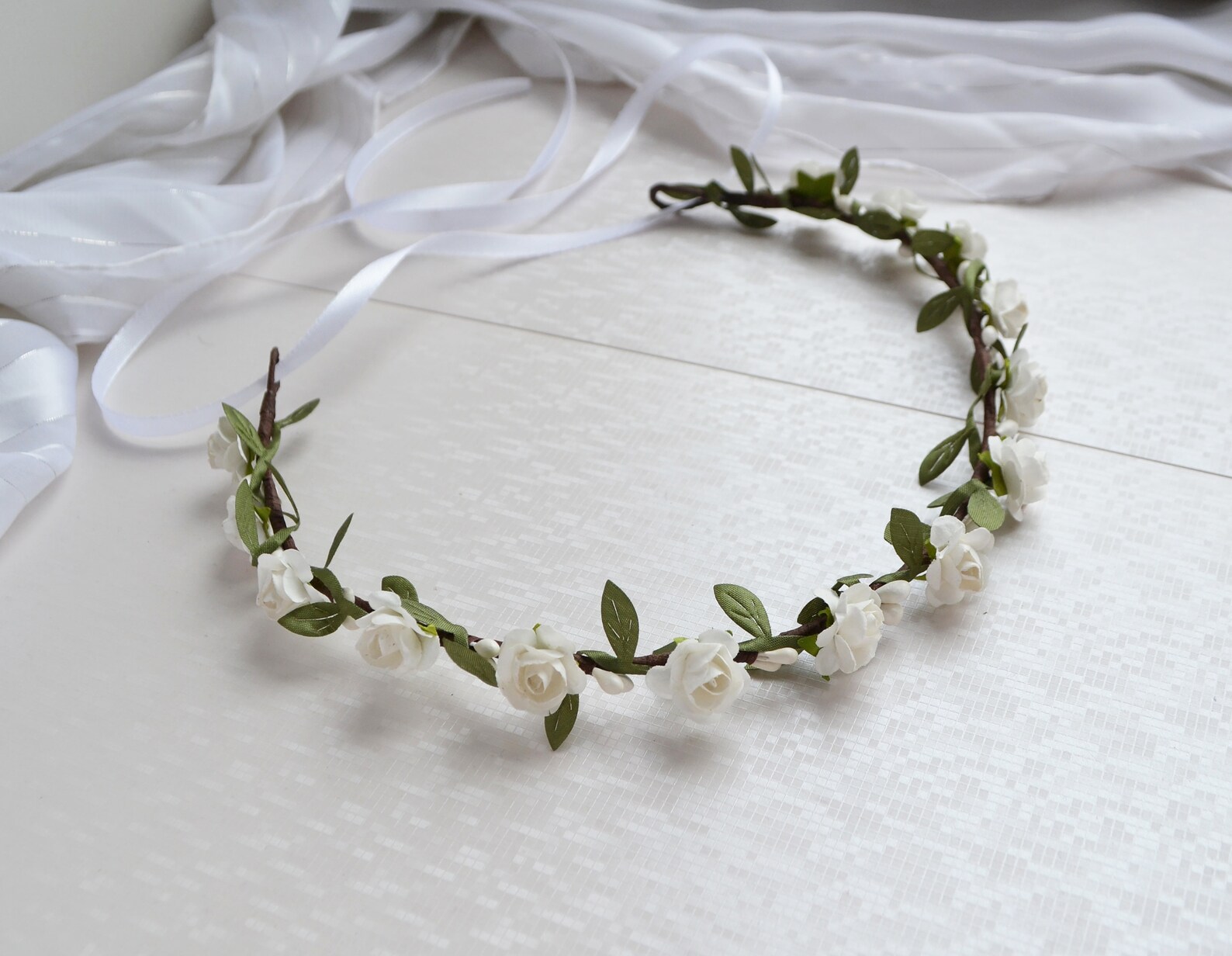 Kids White Flower Crown Small First Communion Floral Crown Etsy