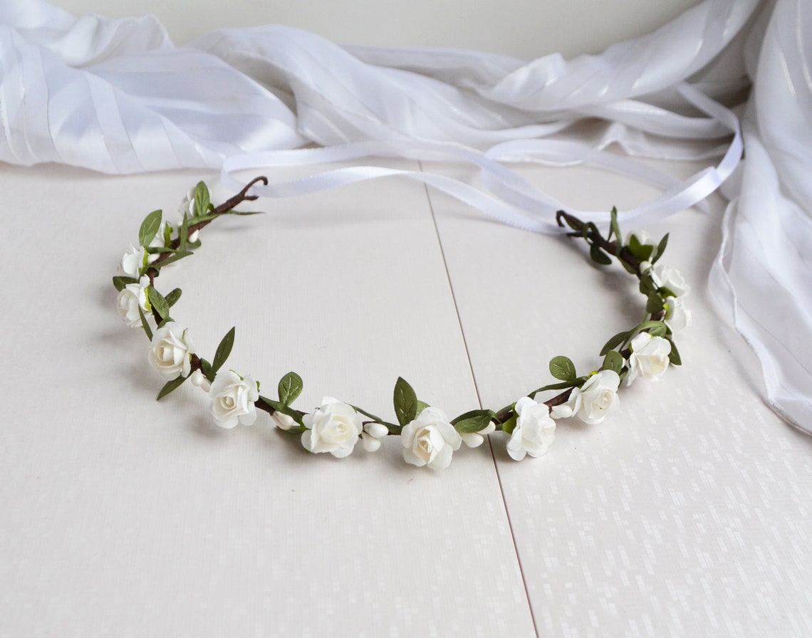 Kids White Flower Crown Small First Communion Floral Crown Etsy