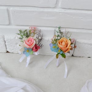 Bright boutonniere Pink groom boutonniere Orange boutonniere Wedding accessories Summer wedding boutonniere Colorful wedding accessories
