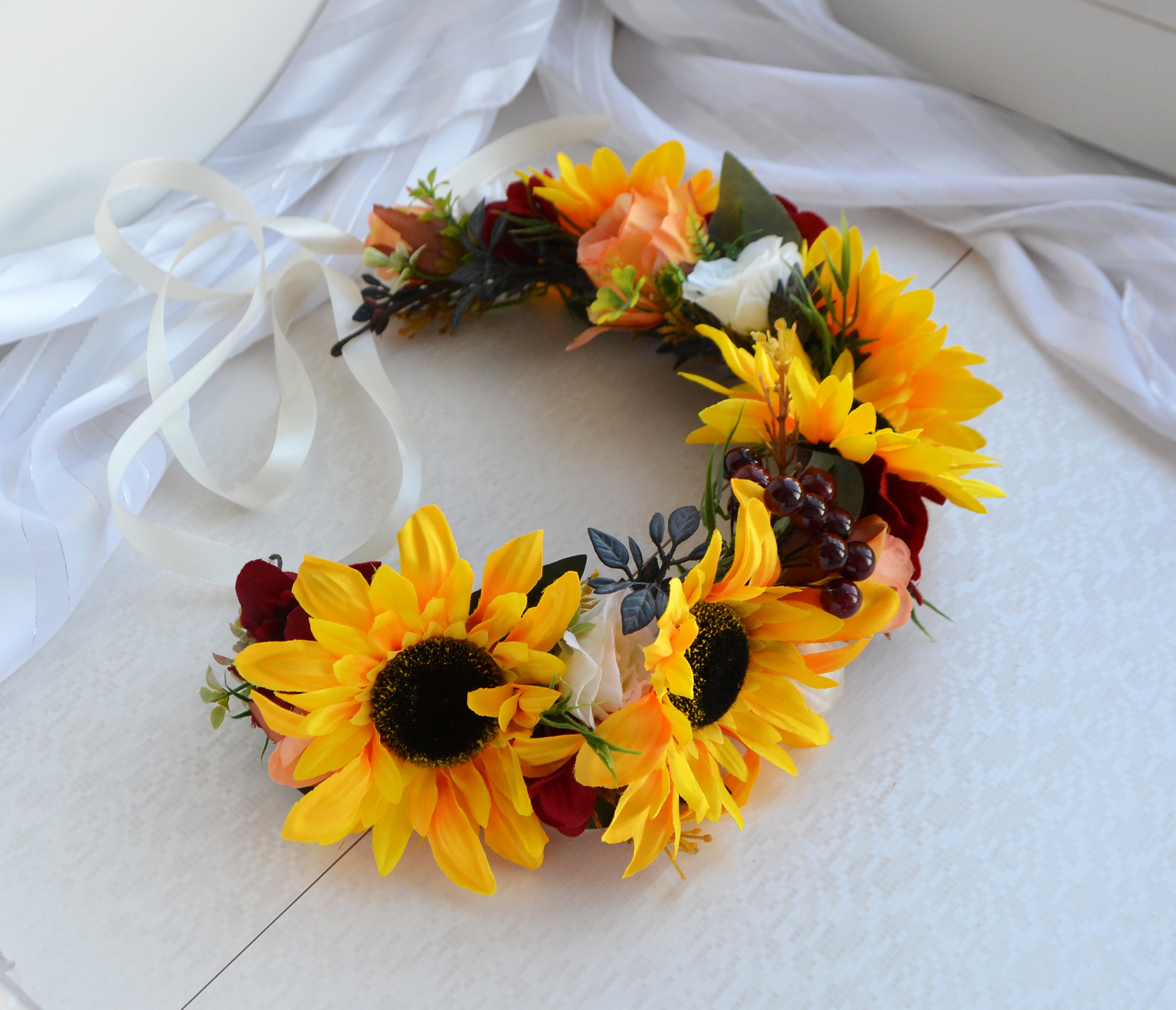 Sunflower Crown Yellow Red Large Headpiece Maternity Sunflower Etsy