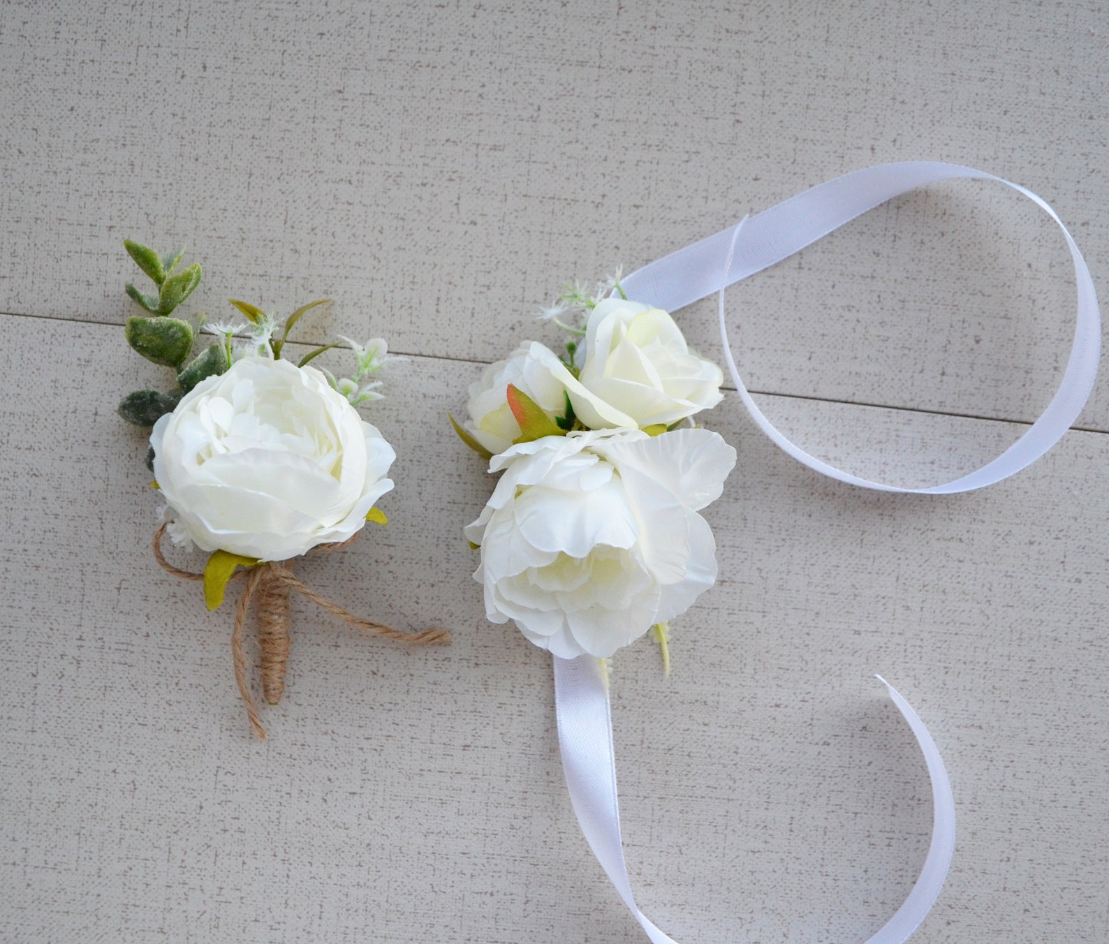 White boutonniere White peony wrist corsage Bridesmaids wrist Etsy