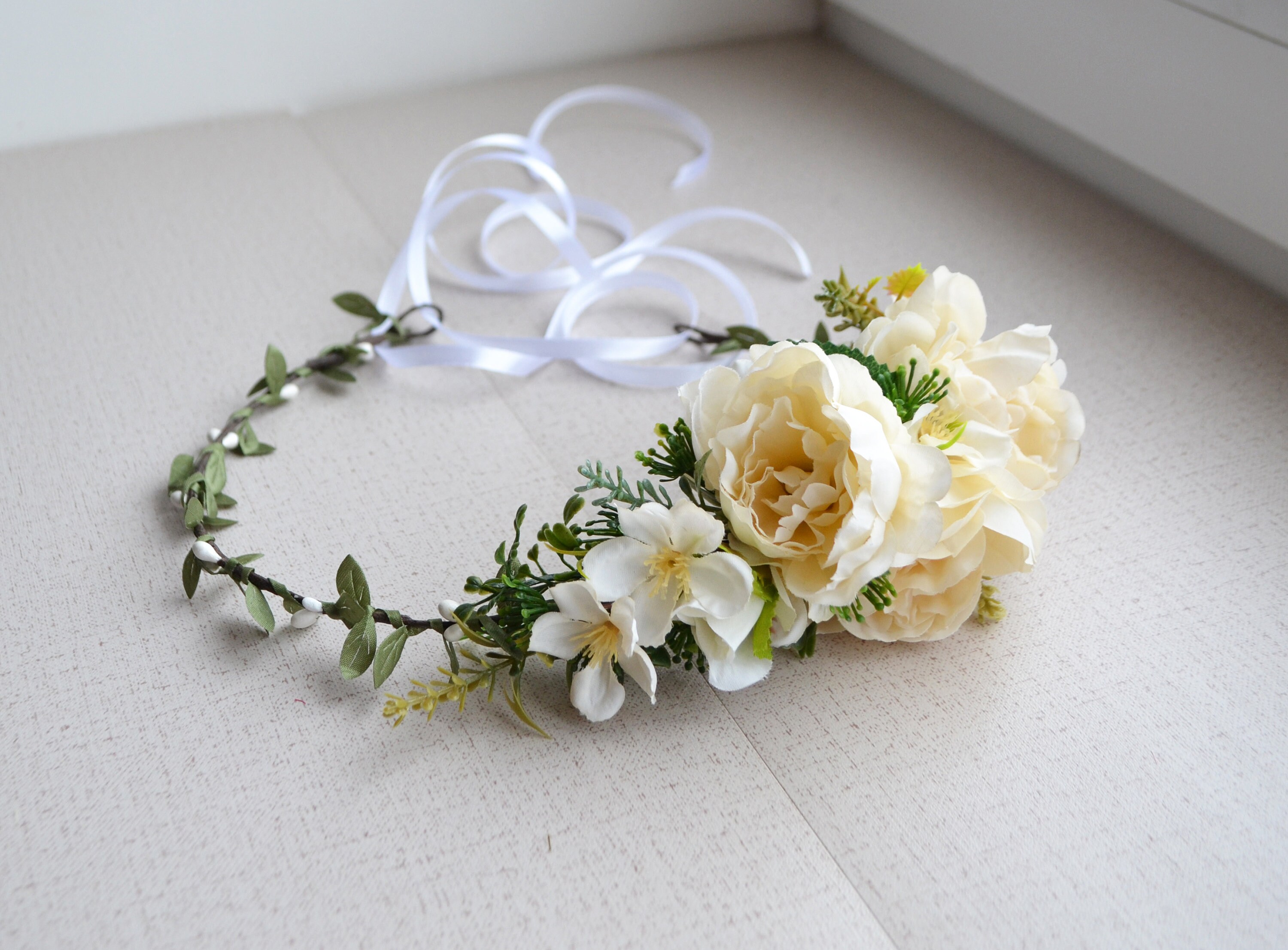 Ivory Peony flower crown Floral crown Boho Bridesmaids Peony Etsy