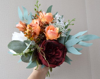 Kleine Brautjungfern Bouquet Burgundy orange weiß Kunststrauß Hochzeit kleiner Strauß Burgunder Brautjungfern Bouquet