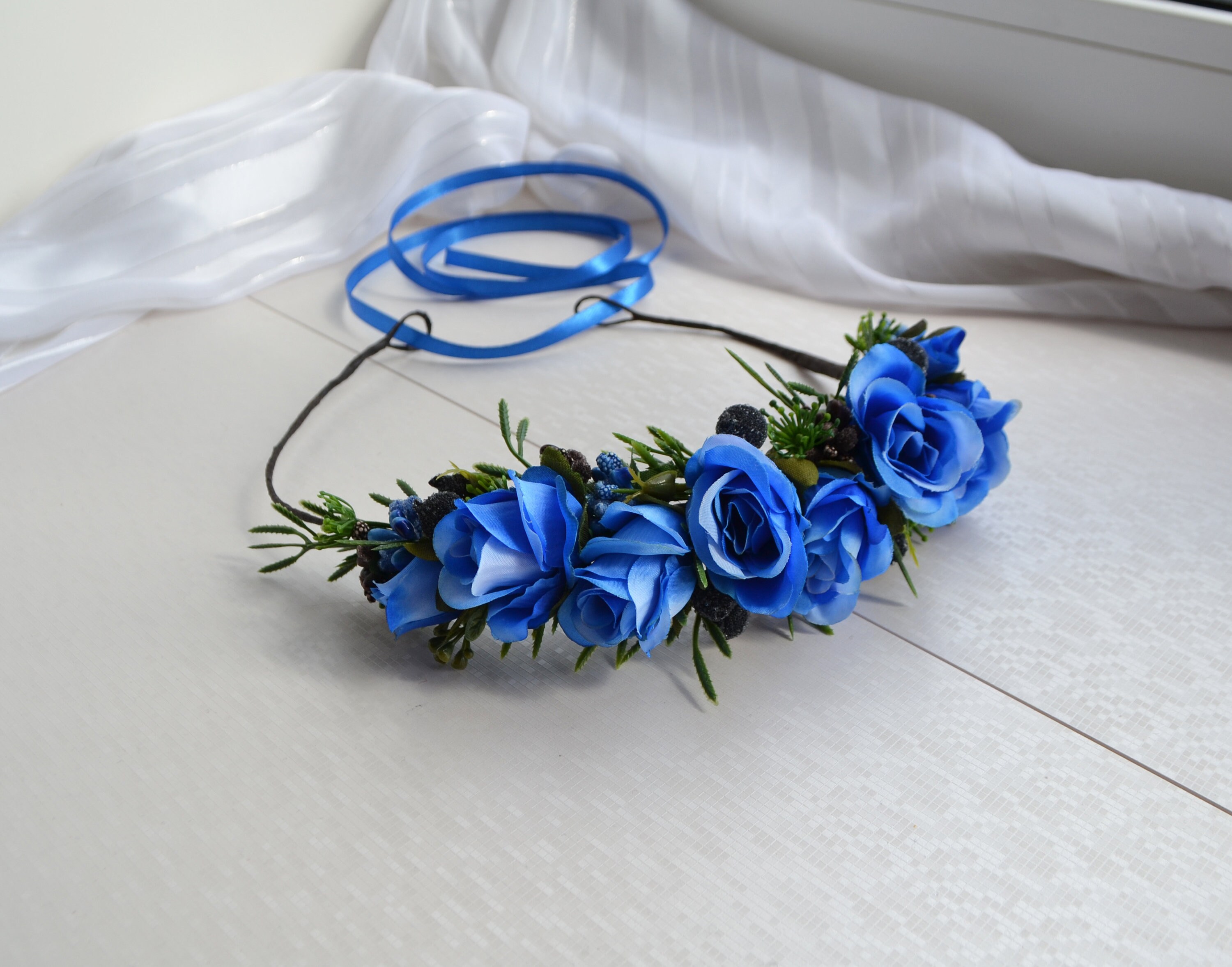 Blue Flower Crown Hair Accessories - wide 6