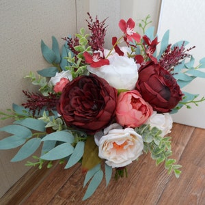 Burgundy bouquet Boho wedding Bridal flower Faux bouquet Burgungy pink Wedding bouquet Faux peony bouquet