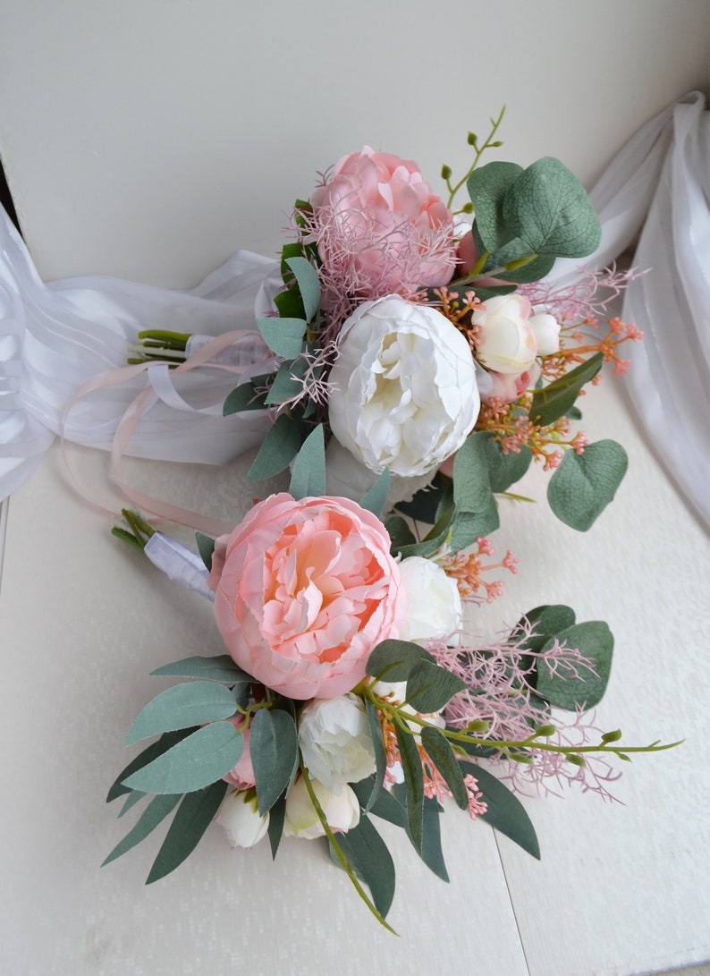 eucalyptus and peony bouquet