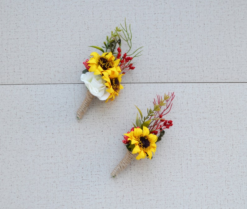 Sunflower Boutonniere Yellow Red Boutonniere Sunflower Groom Etsy