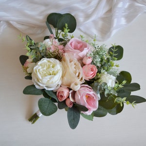 Blush pink eucalyptus wedding Bouquet White pink bouquet Bridal Boho bouquet Outdoor wedding faux bouquet Silk flowers