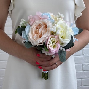 Pastel bouquet Wildflower bridal bouquet Beige pink blue faux bouquet Round pastel small bouquet Spring summer wedding Boho bouquet Peony