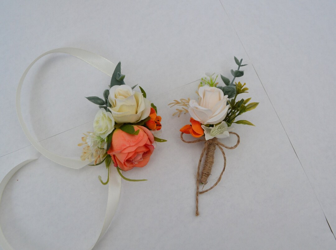 Orange White Wrist Corsage Rust White Boutonniere Orange Rose Corsage ...