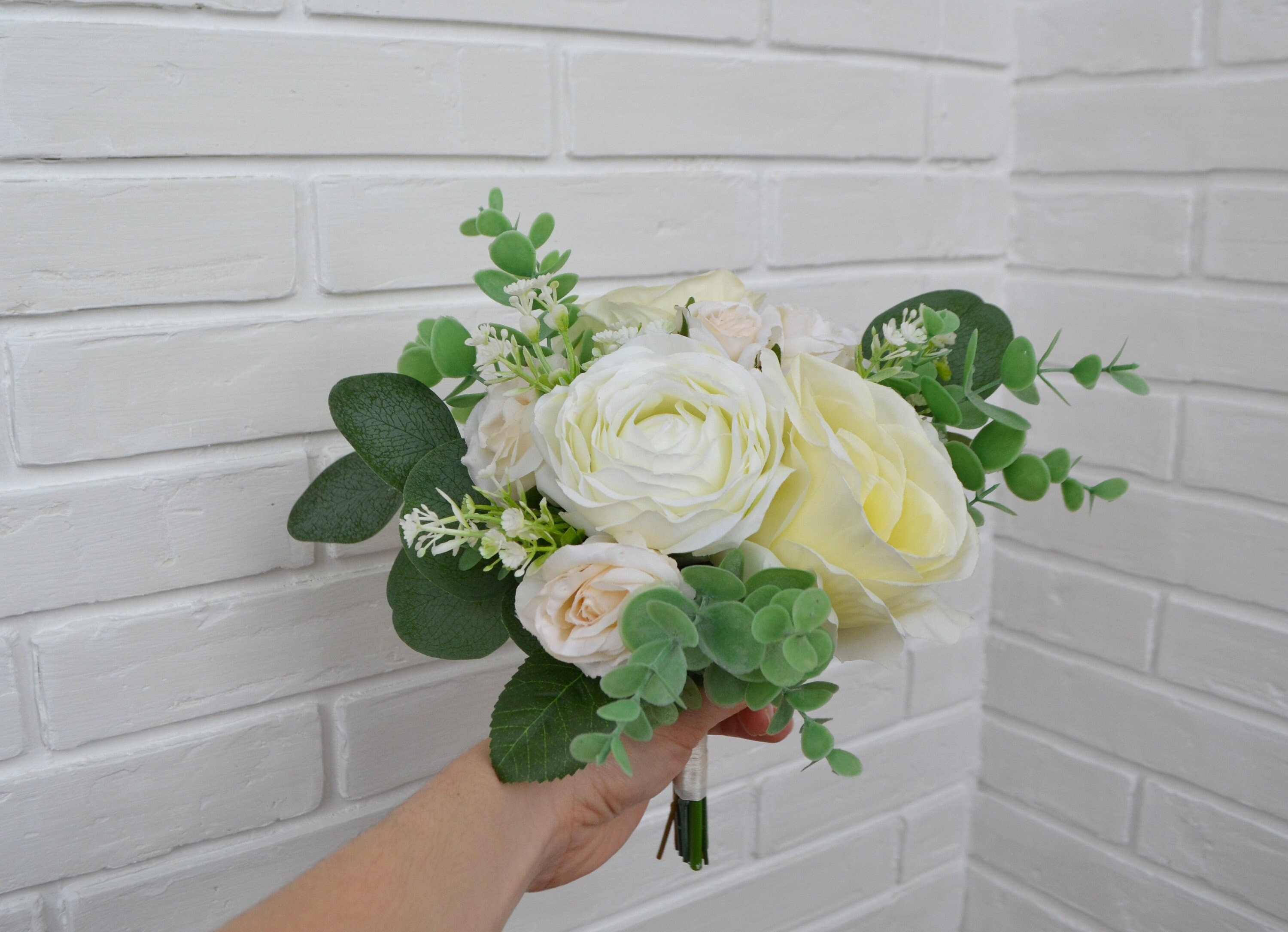 Kleiner ivory Strauß Kleine Rose Brautstrauß Brautjungfern Strauß Peony Blumen Blumenmädchen Blumenstrauß Boho Strauß Hochzeit Braut Accessoires