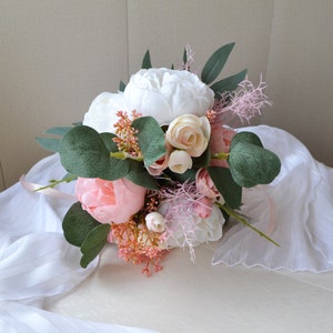 Blush pink white bouquet Small bridal peony Bouquet Boho bridal pink bouquet Small wedding bouquet