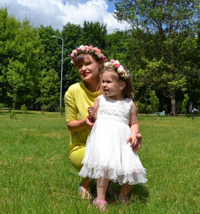 Mommy and me Flower crown Set Blush pink Ivory Floral crown Kids flower crown Baby Headpiece Girl Wedding Hairpiece