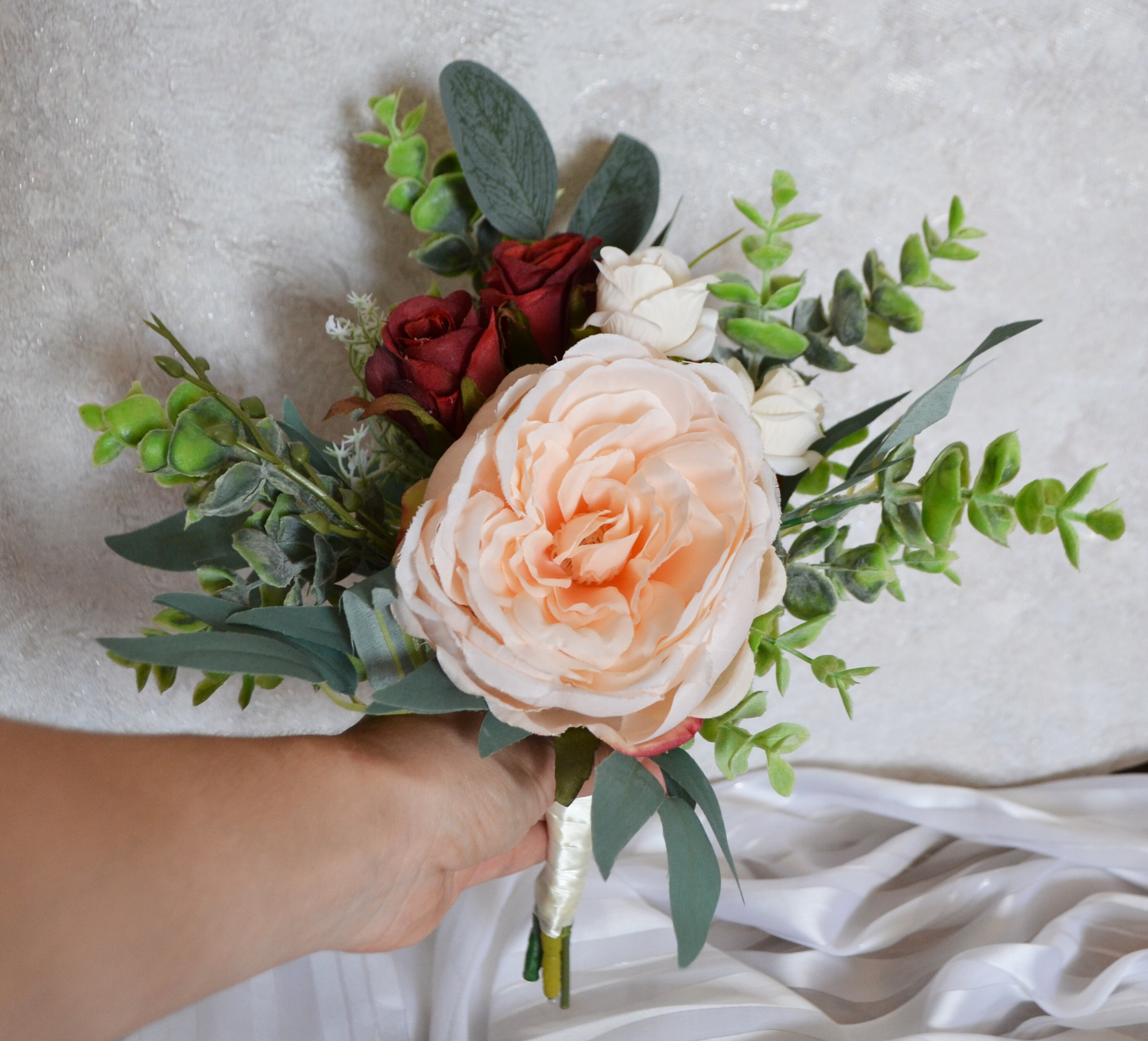 Small Bridesmaid Bouquet Burgundy Peach Flower Girl Bouquet Etsy