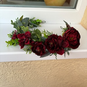 READY Burgundy greenery flower crown Deep red green crown Eucalyptus floral crown Winter wedding bridal headpiece