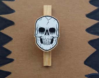 Spooky Skull wooden Pin Badge