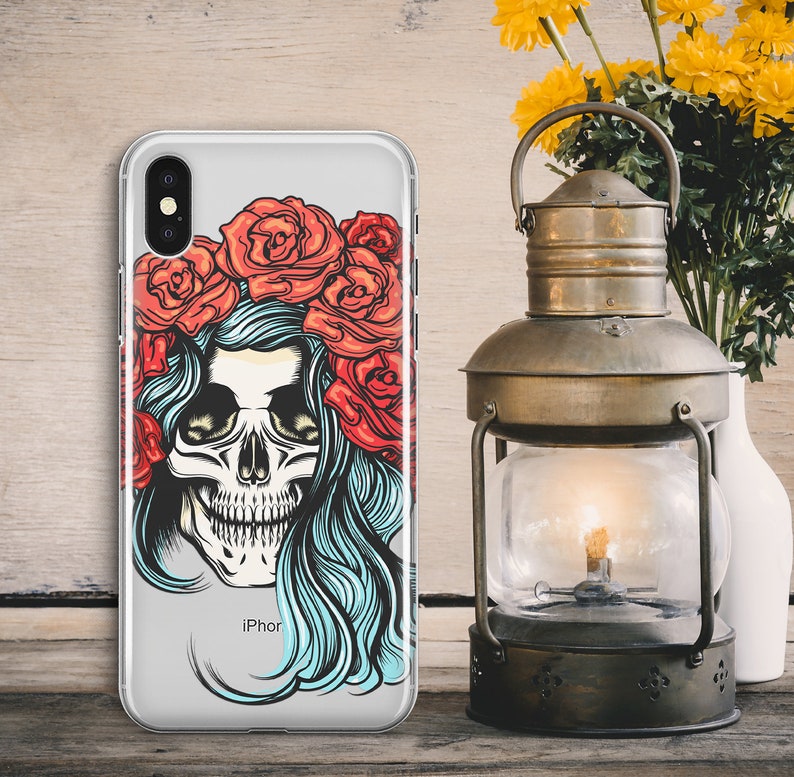Floral Skull iPhone 7 Plus 8 Plus Case Red Flowers iPhone Xs Max Xr 11 Pro Case Samsung Galaxy J7 S6 S7 Edge S8 S9 Plus Red Roses Cover