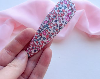 Liberty of London Pink Floral Large Barrette/ Womens Large Fabric Snap Clip