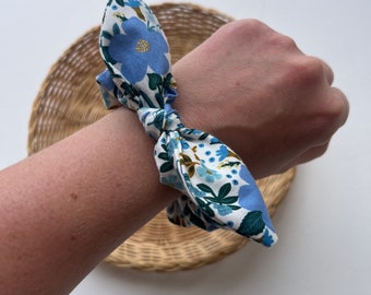 Rifle Paper Co Blue Floral Fabric Bow Scrunchie