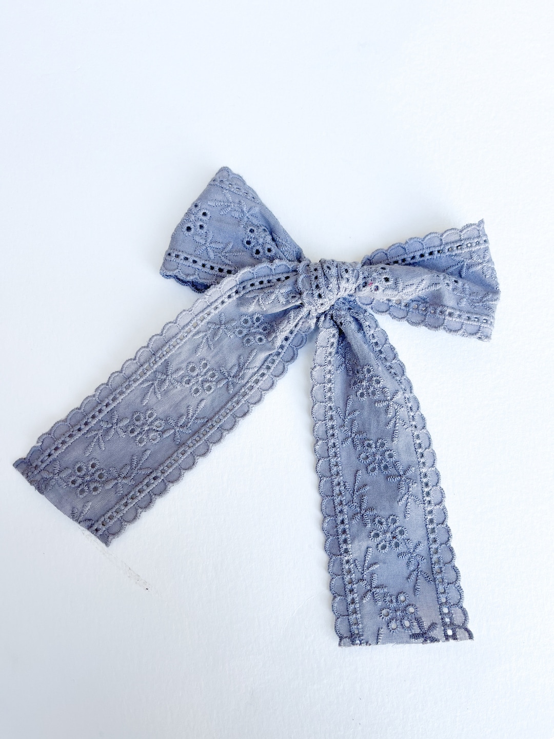 Gray Lace Embroidered Long Ribbon Bow Vintage Lace Ribbon Etsy