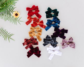 Mini Velvet Bows for Pigtails/ Velvet Piggy Clips/ Velvet Pigtail Sets