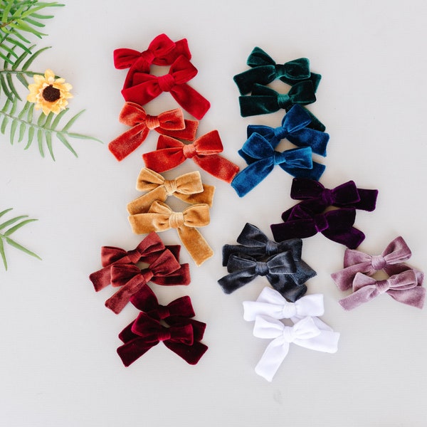 Mini Velvet Bows for Pigtails/ Velvet Piggy Clips/ Velvet Pigtail Sets