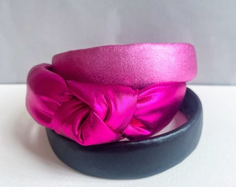 Womens Metallic Pink and Black Knotted and Flat Headbands