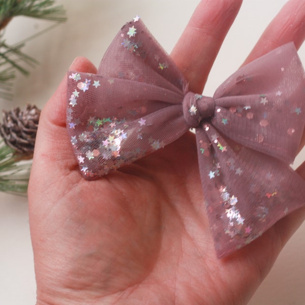 New Years Glitter Confetti Shaker Tulle Bow