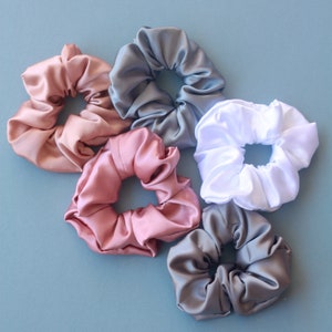 Large Satin Silk Scrunchie Hair Ties/ Neutral Silky Hair Elastics zdjęcie 3