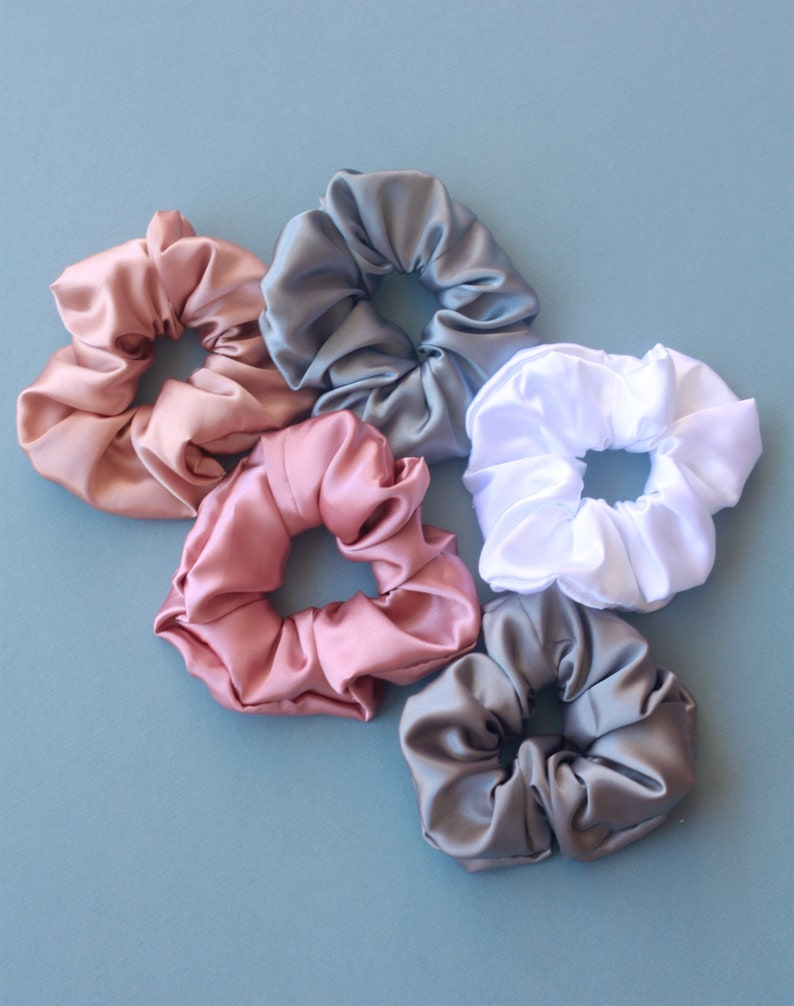 Large Satin Silk Scrunchie Hair Ties/ Neutral Silky Hair Elastics zdjęcie 3