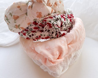 Womens Textured Floral Knotted Fabric Headbands