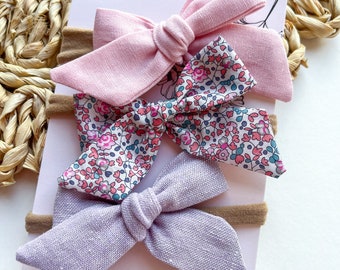 Liberty of London Floral Bow Set/ Pink and Purple Floral Fabric Bows