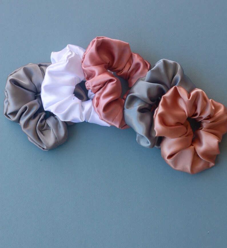 Large Satin Silk Scrunchie Hair Ties/ Neutral Silky Hair Elastics zdjęcie 2