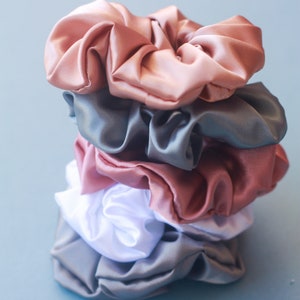 Large Satin Silk Scrunchie Hair Ties/ Neutral Silky Hair Elastics image 1