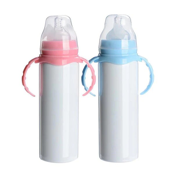 8oz Sublimation Baby Bottle/Stainless Steel Tumbler (Pink or Light Blue  Handle)