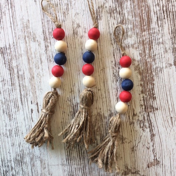 July 4 Wood Bead Garland/ Patriotic tier tray Summer Wood Bead Garland Farmhouse Decor / Wooden Bead Garland