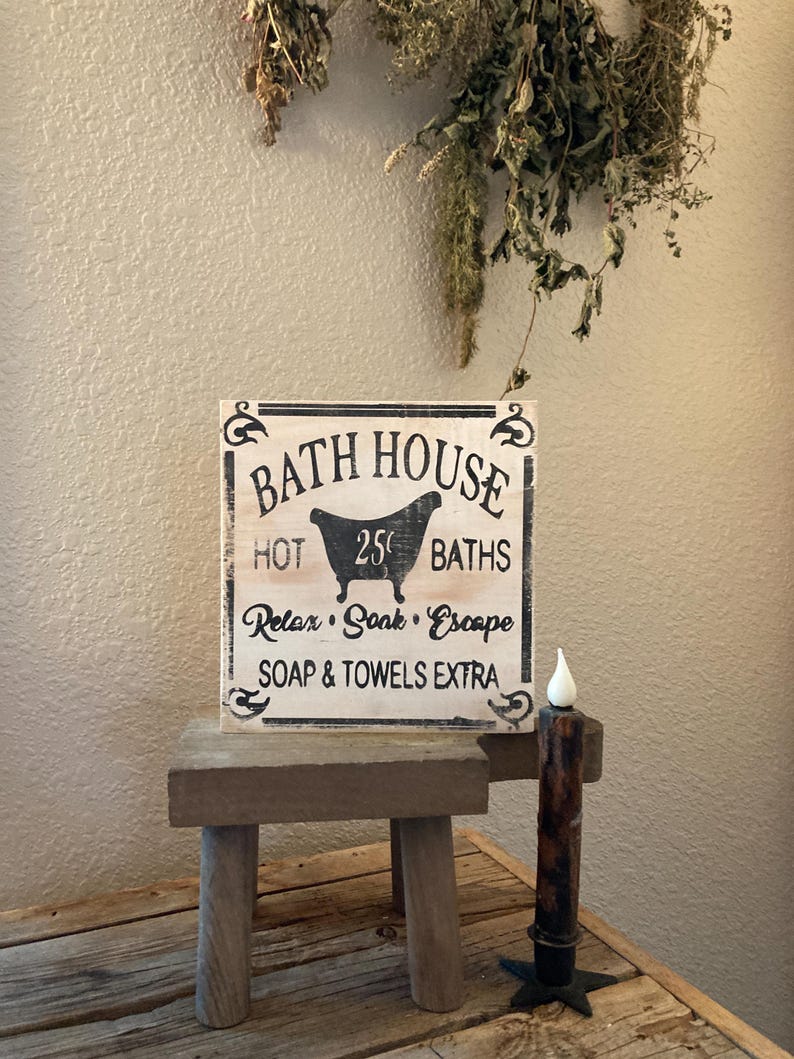 Rustic Bath Sign Rustic Bath House Bathroom Signs/ Primitive Signs/ Farmhouse Decor ...