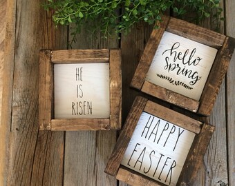 Easter Signs/ Spring Signs/ Hello Spring Happy Easter He is Risen/ Spring Decor/ Farmhouse Decor / Christian Signs