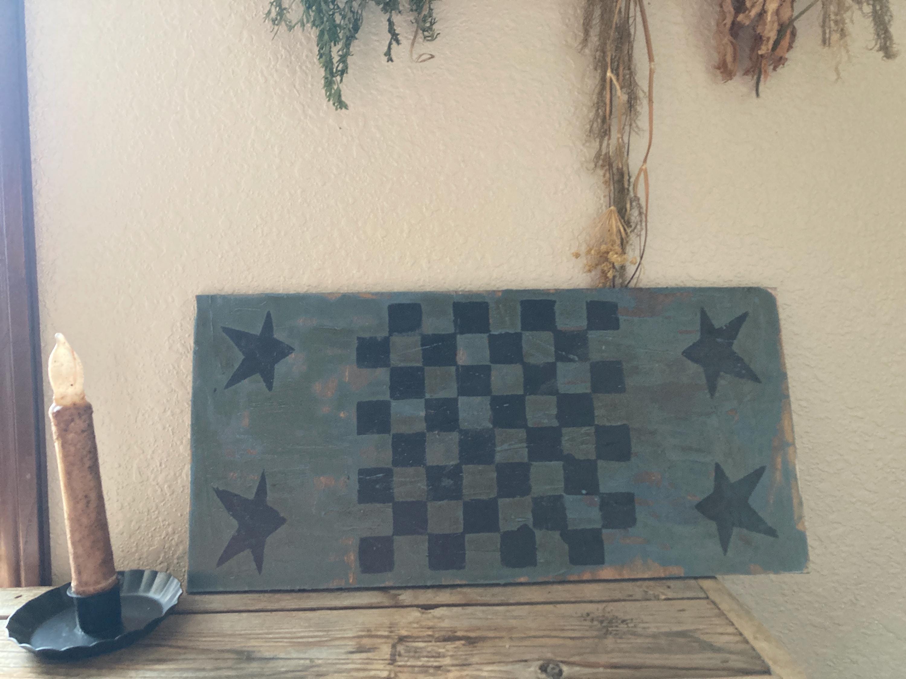 primitive Checkerboard sign/  colonial sign, primitive decor rustic sign/ vintage dining room sign/ rustic kitchen sign/