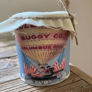 Happy July 4 tin  primitive tin /primitive Americana tin vintage flag summer decor/ primitive summer/ vintage tin can Americana decor