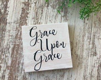 Grace upon grace  tiered tray mini tiered tray Decor/ Christian sign Spring wood block signs