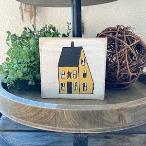 Primitive Saltbox House prim wood block sign Vintage decor, primitive decor rustic sign/ tiered tray decor