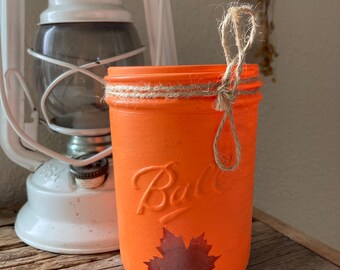 Fall mason jar/ fall tiered tray/ decor fall decor/ primitive fall/ autumn mason jar painted mason jar