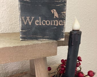 Crow welcome primitive wood block sign Vintage decor, primitive decor rustic sign/ tiered tray decor