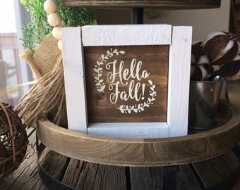 Hello Fall Sign Farmhouse  Sign/ Fall Sign Halloween Sign Wood Signs / Tiered Tray Farmhouse Fall
