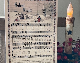 Primitive Christmas Silent Night vintage sheet music / Primitive winter  print on canvas / Vintage Christmas /  Victorian Christmas