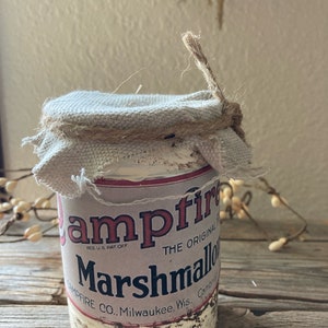 Campfire Marshmallow primitive tin /primitive tiered tray/ summer decor/ primitive summer/ vintage tin can